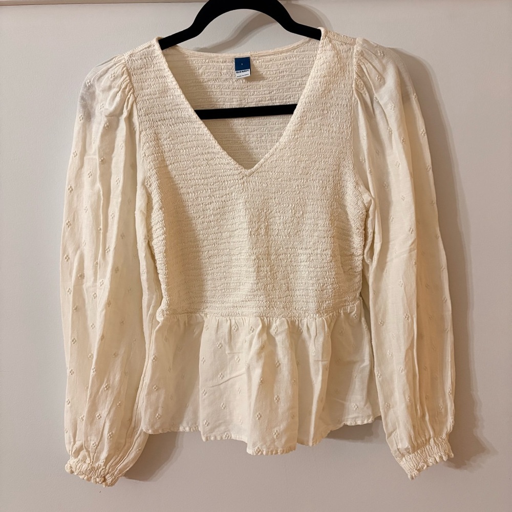 Old Navy Cream Textured V-Neck Blouse